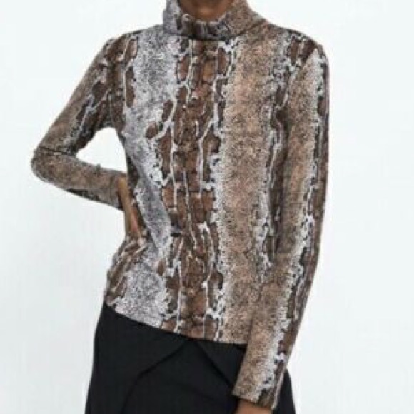 Zara Snake Skin Print Turtleneck - Picture 2 of 6